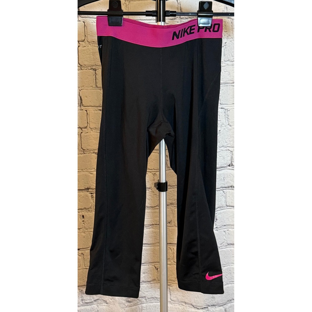 Nike Pro Dri-FIT Black Pink Crop Leggings Capri Pants Womens XS